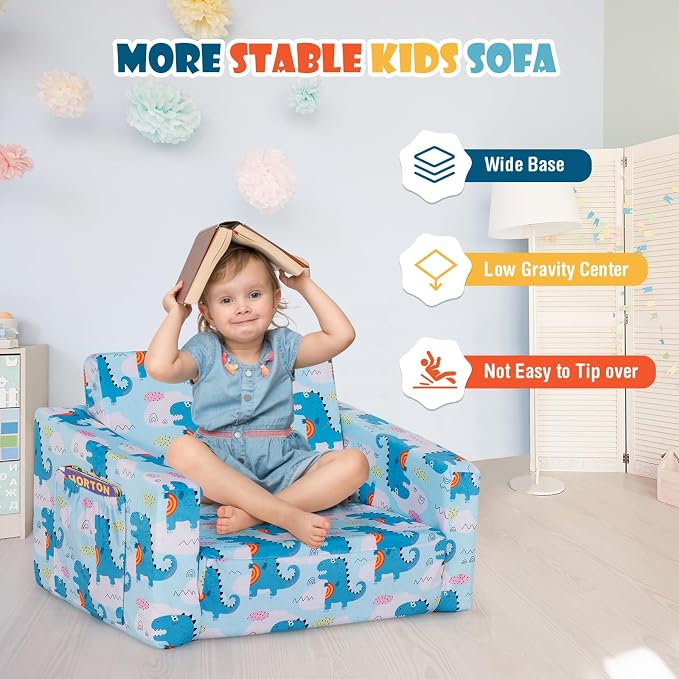 COSTWAY Kids Sofa, 2-in-1 Convertible Sofa to Lounger - Image 9