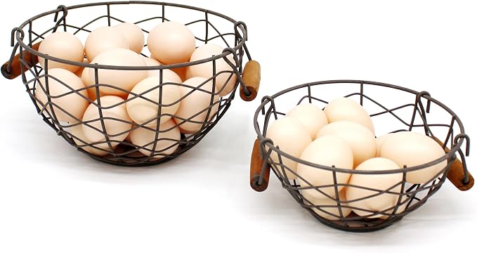 CVHOMEDECO. Round Wire Egg Baskets Rustic Fruit Baskets by CVHOMEDECO