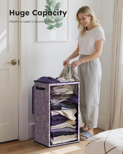 SOLEDI Laundry Hamper with Lid, 90L Tall & Large Floral Laundry Basket - Image 3