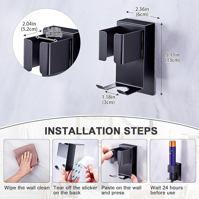 Hair Straightener Holder Wall Mounted Blow Dryer Holder, Blow Dryer and Curling - Image 9