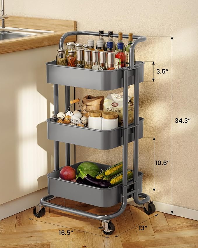 Pipishell 3 Tier Rolling Cart, Metal Utility Cart - Image 5