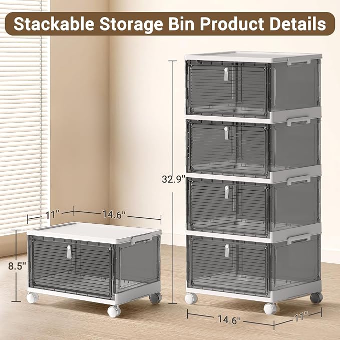Storage Bins with Lids, 4 Tier Stackable Storage Bins with Drawers, 4 Pack - Image 5