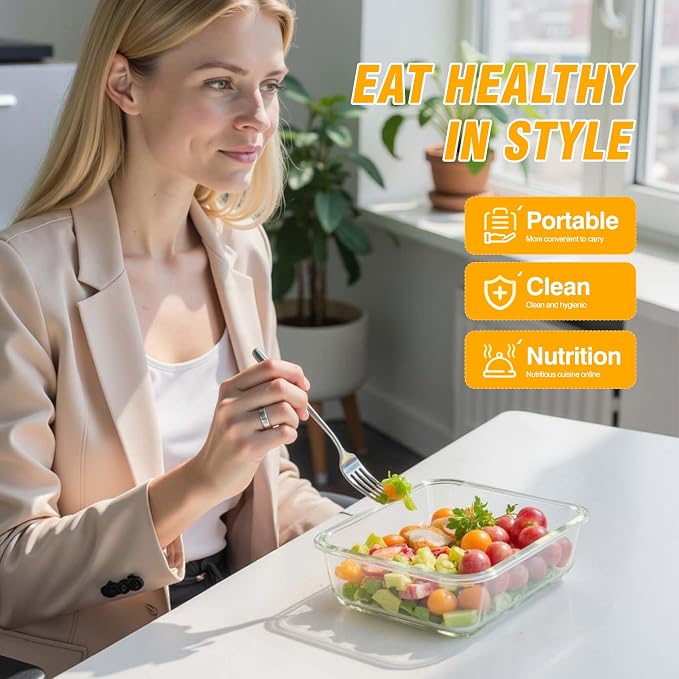 5 PACK 36 oz Glass Meal Prep Containers, Glass Food Containers - Image 8