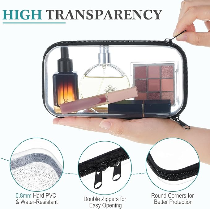 Hoolerry 4 Pcs Hard Clear Zipper Case Makeup Bags Plastic Pencil Pouch - Image 3