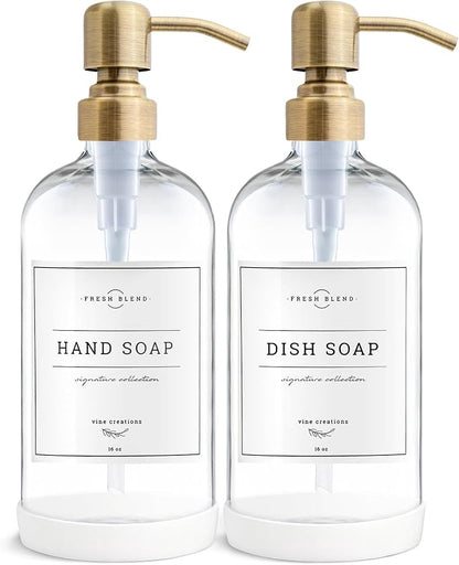 Vine Creations Clear Glass Soap Dispenser, 2 Pack Kitchen Soap Dispenser Set by VineCreations