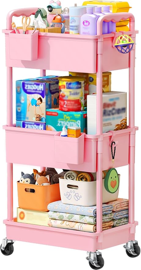 SUNALLY Baby Diaper Caddy Cart, 3 Tier Rolling Diaper Cart by SUNALLY