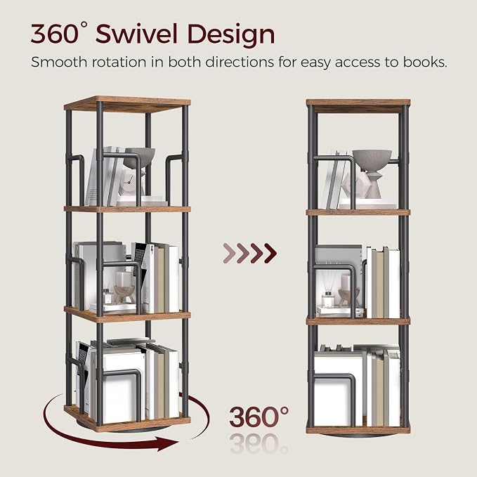 MAHANCRIS 3-Tier Rotating Bookshelf, Freestanding Corner Bookshelf, 360° - Image 4