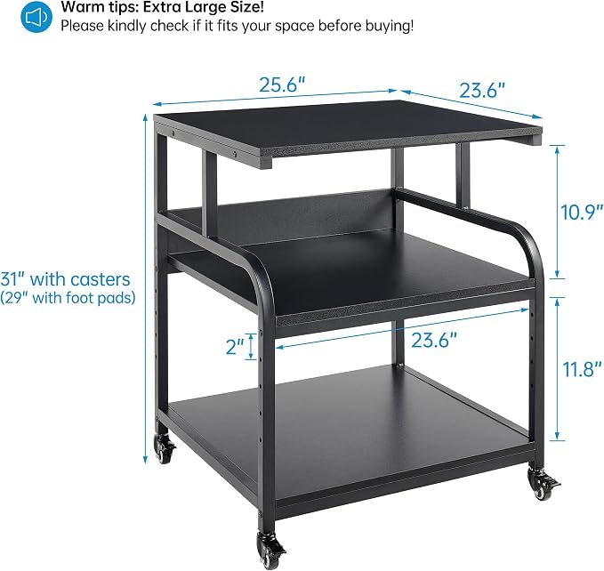 25.6" x 23.6" Extra Large Printer Stand Table - Image 2
