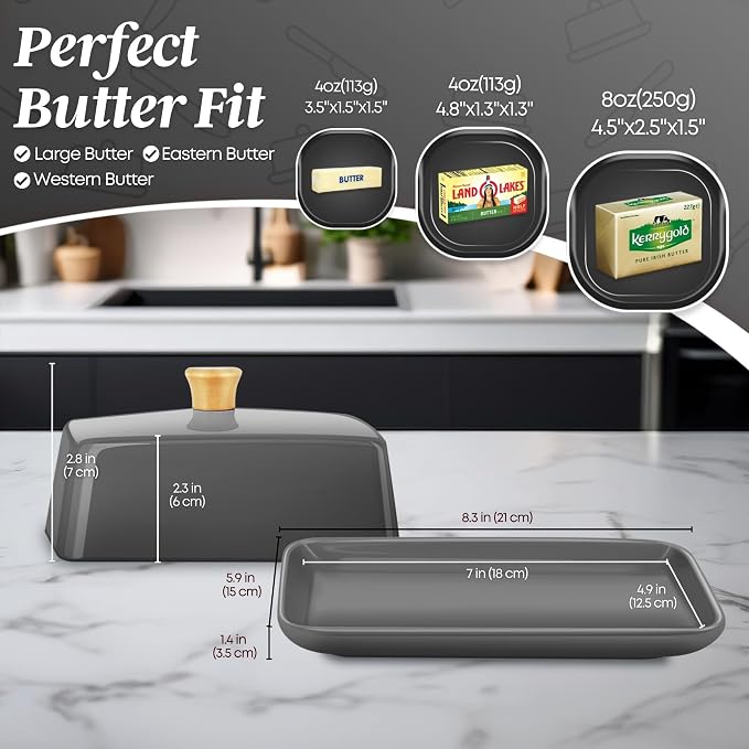 Flexzion Ceramic Gray European Butter Dish - Image 8