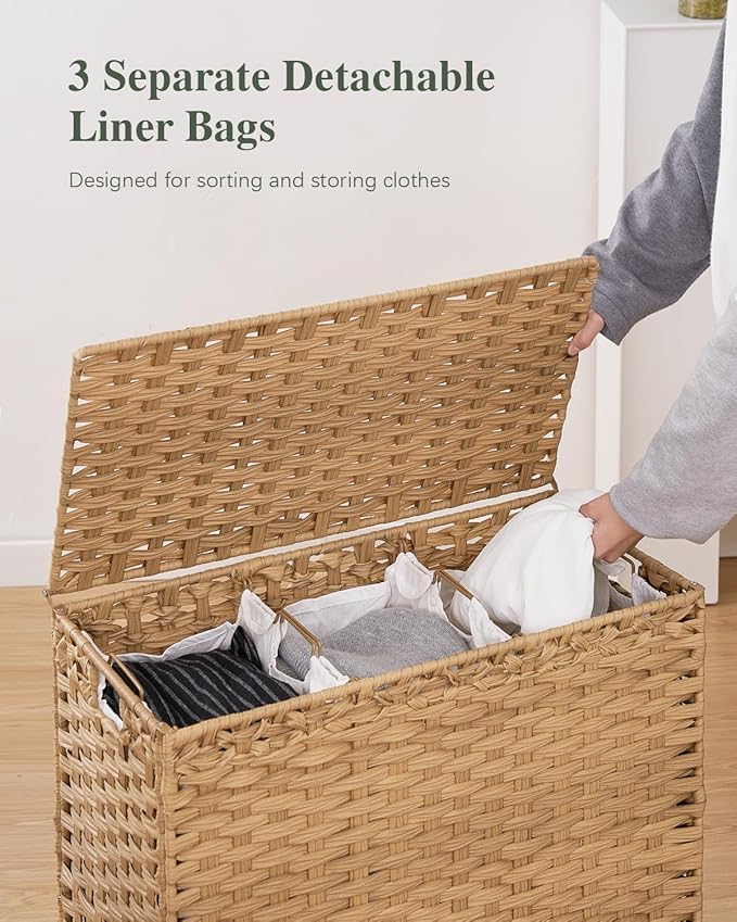 SETVSON Laundry Hamper with Lid 132 L, Clothes Hamper with Lid, Handwoven - Image 3