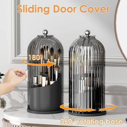 Makeup Brush Holder with Lid 360 Rotating Clear Dustproof Make Up Organizers - Image 2