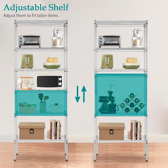 PayLessHere | 6-Tier Wire Shelf | 23"x13"x59" | Chrome | Adjustable Racks | - Image 9