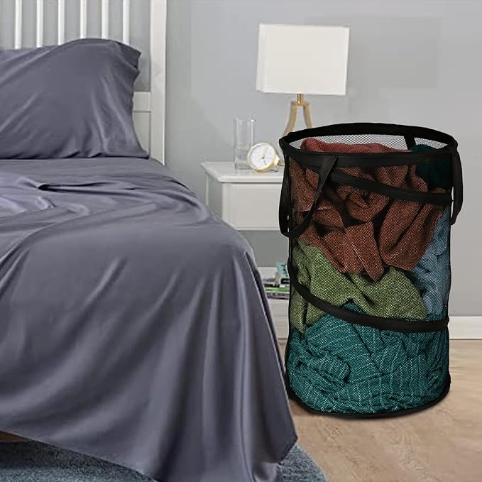 BATTOO 2 Pack Black X-Large Collapsible Laundry Basket Foldable Mesh Pop Up - Image 6