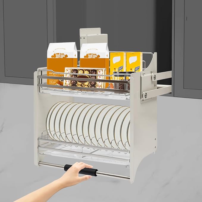 DYRABREST Pull Down Cabinet Organizer, Stainless Steel 2-Tier Pull-Out Kitchen - Image 9