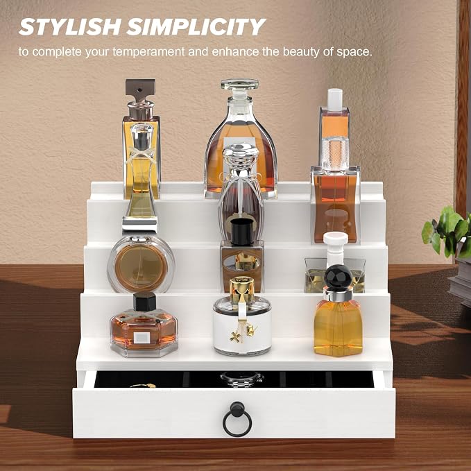 upcessory Cologne Organizer for Men, 4 Tier White Wood Perfume Organizer - Image 9
