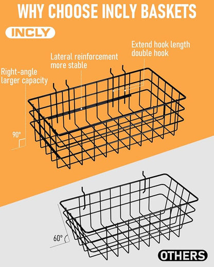 INCLY 4 Pack Pegboard Baskets Bins Set, 4 Size Square Style Black Metal Wire - Image 2