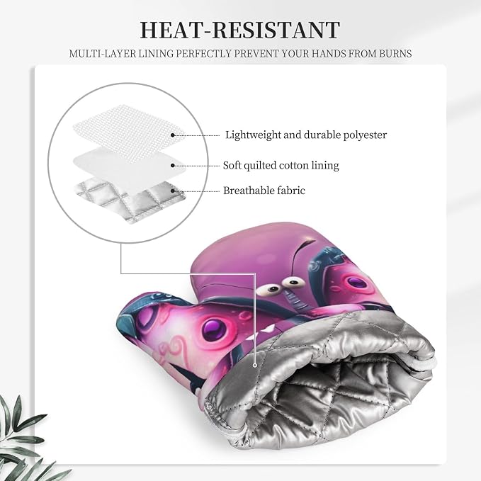 Cute Butterfly Print Oven Mitts Set of 2, Heat Resistant Silicone Oven Mittens - Image 5