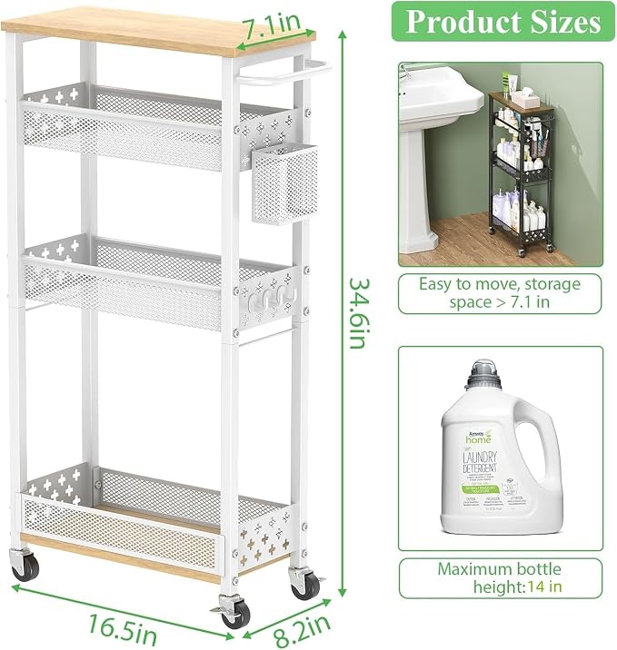 4 Tier Slim Rolling Storage Cart, Laundry Room Cart on Wheels, Small Metal - Image 2