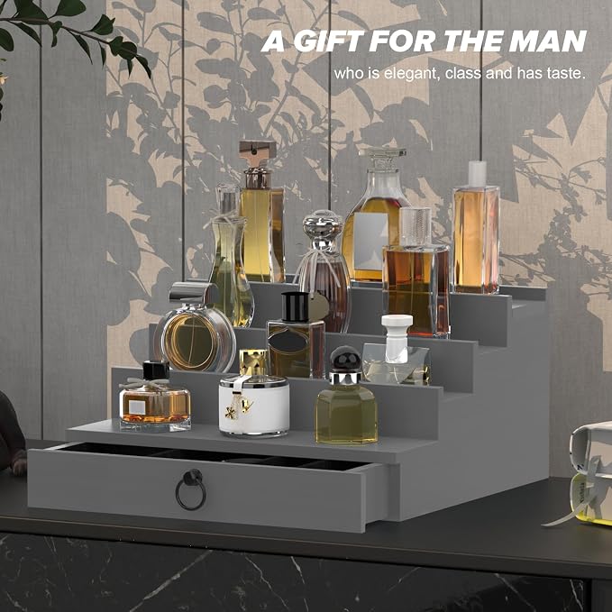 upcessory Cologne Organizer for Men, 4 Tier Black Wood Perfume Organizer - Image 7