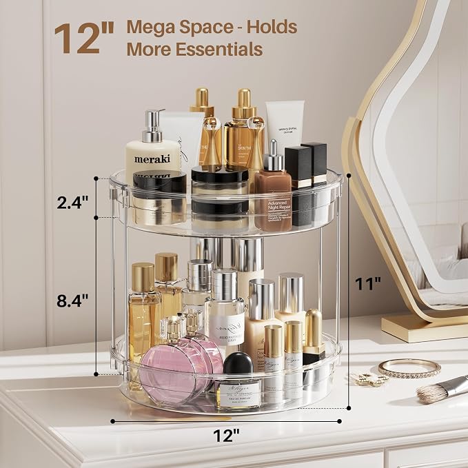 LAMU 2 Pack 2 Tier Lazy Susan Turntable Organizer 12inch Rotating Spice Rack - Image 3