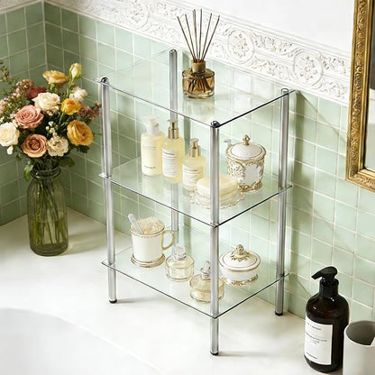 HOOBRO Glass Shelf, 3 Tier Bathroom Standing Shelf Unit, Tempered Glass - Image 4