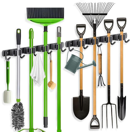 ZONGOOL 2 Pack Broom Holder Wall Mount, 4 Racks and 5 Hooks Mop Hanger Wall by ZONGOOLHouseware