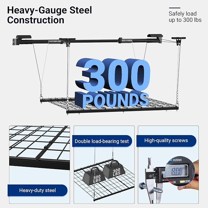FLEXIMOUNTS Garage Lifting Metal Rack, 4x4 Ft Overhead Garage Storage Racks - Image 5
