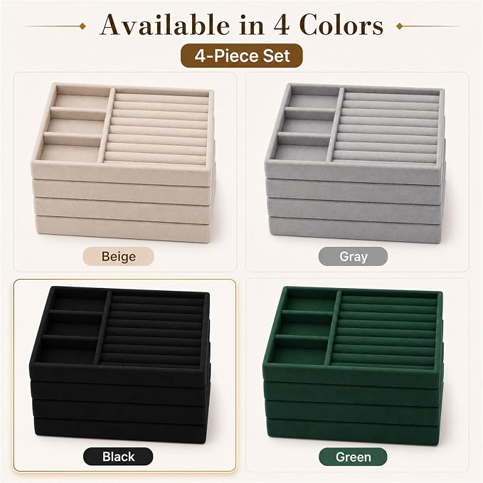 4 Pack Stackable Jewelry Organizer Tray Set - Image 7