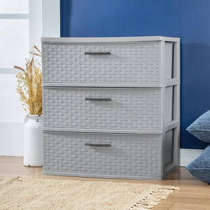 Sterilite 2 Pack 3 Drawer Wide Storage Tower, Weave Organizer, Cement | - Image 2