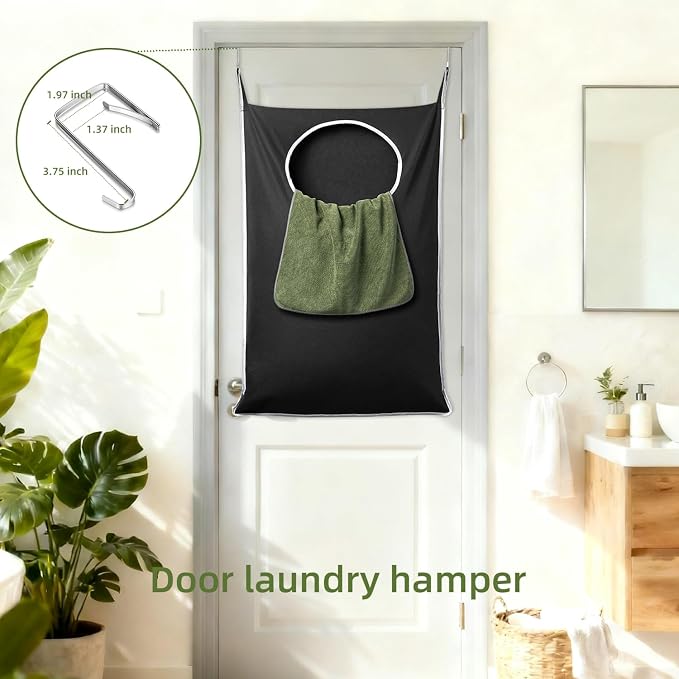 KEEPJOY XL Black Door Hanging Laundry Hamper, 36.5" x 22.5" Large Capacity - Image 3