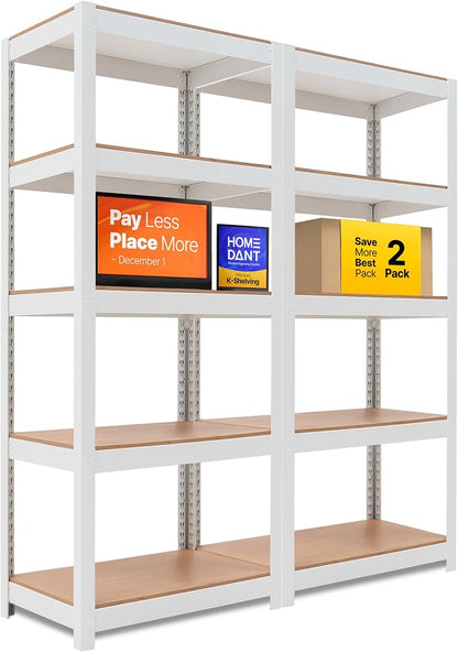 HOMEDANT House 5 Tier 24.4" W Laminated Metal Shelving Unit Adjustable Storage by TheBestOrganizingSolution