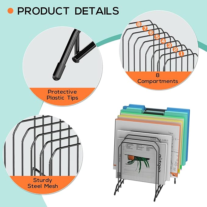 Incline Sorter Desk File Organizer, Metal Desk Magazine Folder Holder - Image 5