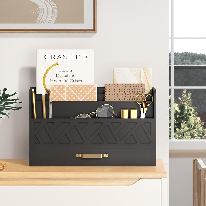 Bamboo Mail Organizer Countertop Wood Desk Organizer Drawer Tabletop Storage by WISUCART