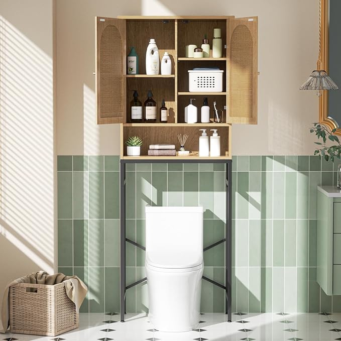 Rattan Toilet Storage Cabinet, Over the Rack Wood Cabinet - Image 3