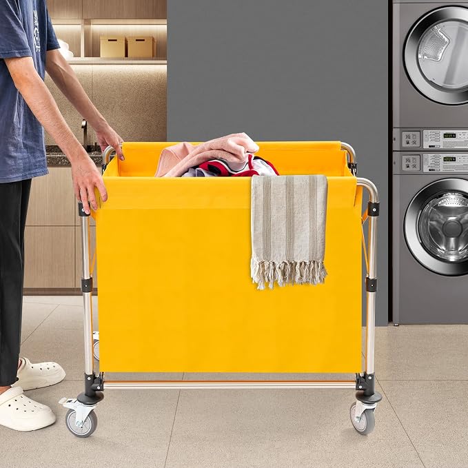 Commercial Laundry Cart with Wheels, Folding Laundry Hamper Cart, Heavy Duty - Image 3