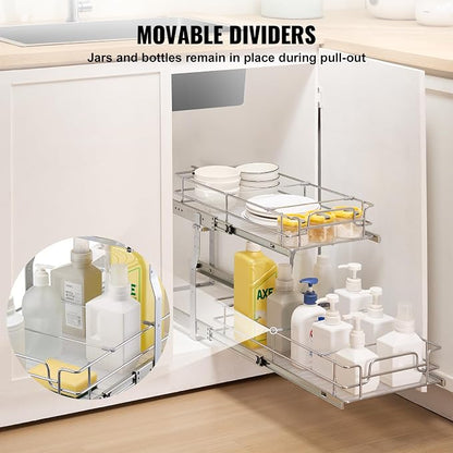 VEVOR Pull Out Cabinet Organizer, Chrome-Plated Steel Roll Out Drawers - Image 3
