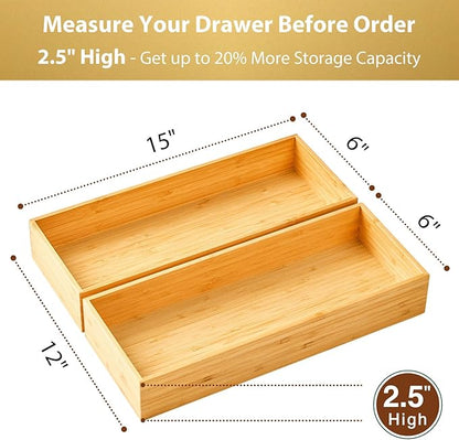 Umilife Bamboo Kitchen Utensils Organizer, Extra High Silverware Drawer Tray - Image 2