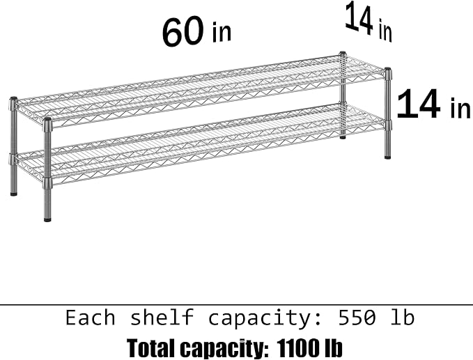 14" Deep x 60" Wide x 14" Height Wire Shelving Kit | 2-Tier | NSF Commercial - Image 3