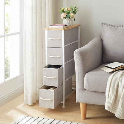 Somdot Narrow Dresser for Bedroom, 4 Drawer Storage Cabinet, Ash Grey | Storage - Image 2
