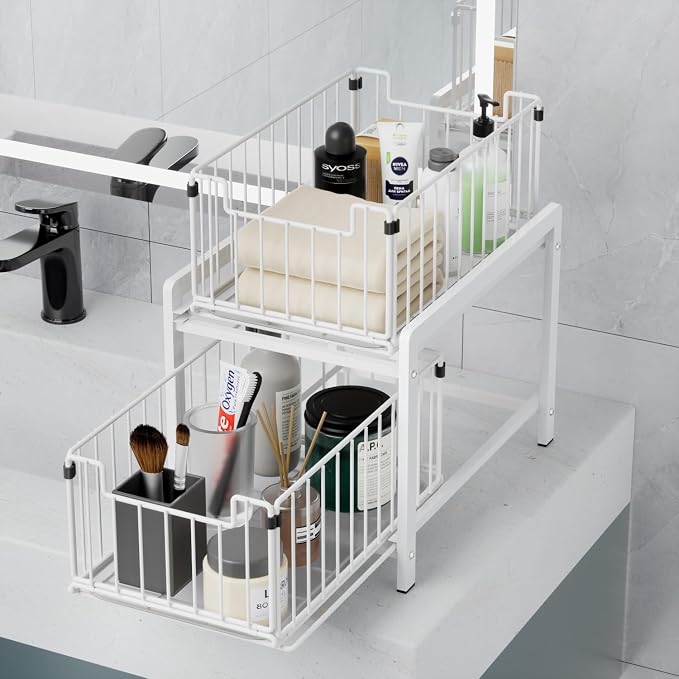 2 Tier Sliding Basket Drawer Organizer, Lxmons Pull Out Under Sink Cabinets - Image 6
