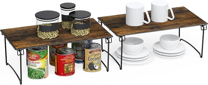 Deco Brothers Stackable Cabinet Shelf, 2 Pack, Rustic Brown - Image 3