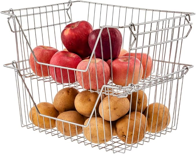 Stackable Wire Metal Baskets Fruit Vegetable Organization Pantry Cabinet Metal - Image 4