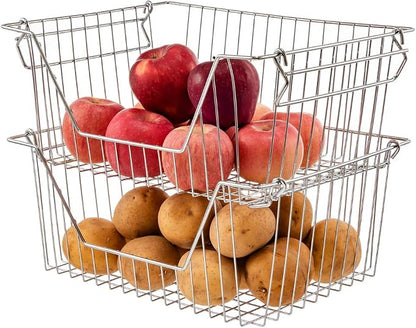 Stackable Wire Metal Baskets Fruit Vegetable Organization Pantry Cabinet Metal - Image 4