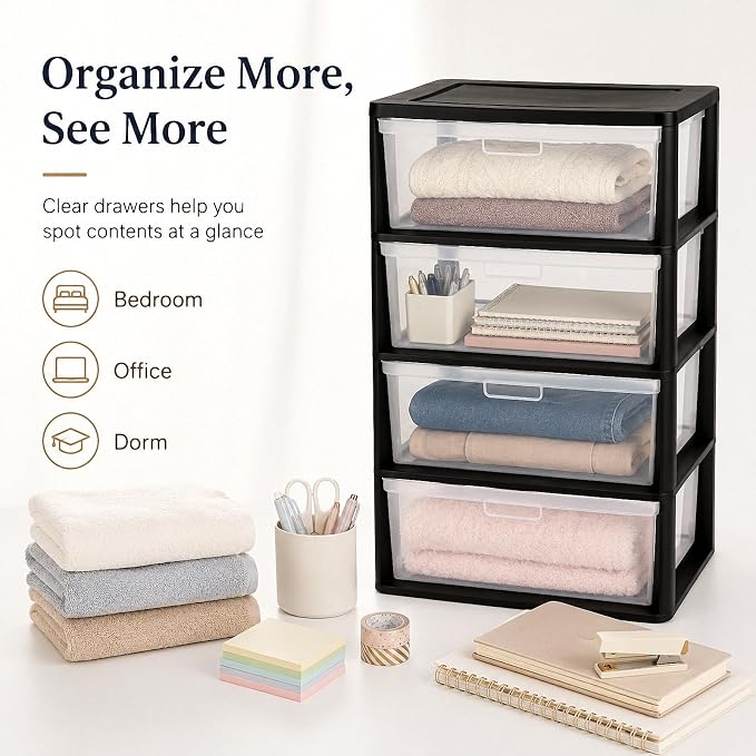 4 Drawer Storage Tower, Wide Plastic Floor Organizer - Image 9