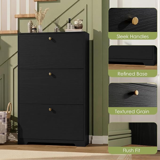 Nicetree Shoe Cabinet with 3 Flip Drawers, Narrow Shoe Organizer Cabinet - Image 6