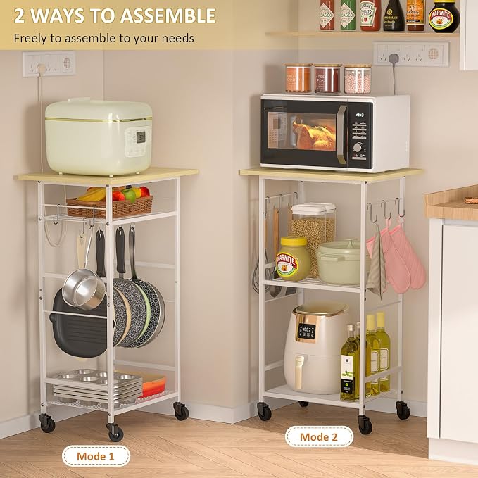 Rolling Kitchen Microwave Cart, 3 Tier Microwave Table Stand - Image 2