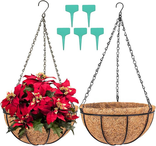 Wizdar 2PCS 16 Inch Metal Hanging Planters Basket Round Wire | Coco Coir Liner by ForYourBetterLife