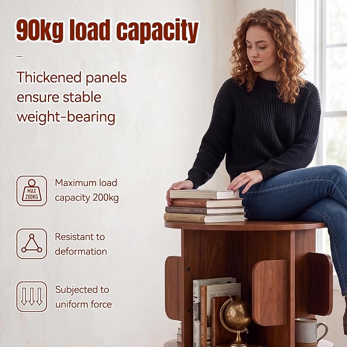 4-Tier 360° Rotating Bookshelf, Round Floor Standing Bookcase - Image 5