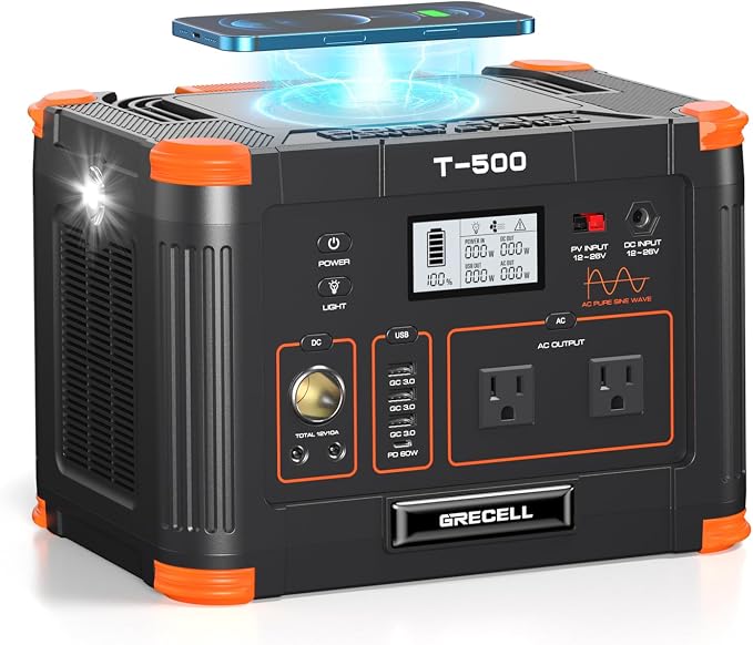 GRECELL Portable Power Station 500W, 519Wh/140400mAh Solar Generator Backup by GRECELLPOWERSTATION