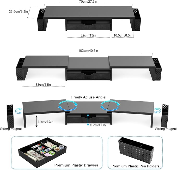 Spacrea Metal Desk Organizers and Accessories, Dual Monitor Stand Riser - Image 5